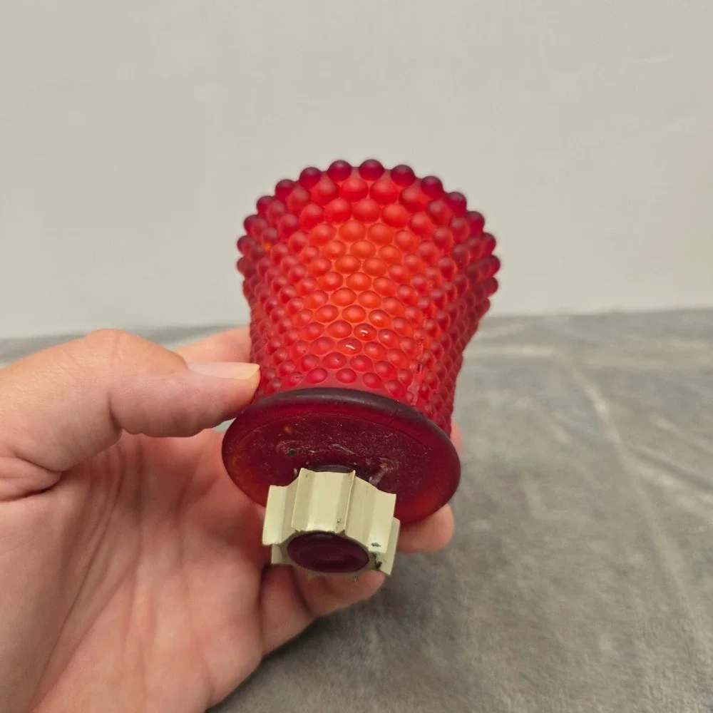 Vintage Red Satin Frosted Glass Hobnail Peg Votive Candle Holder Cup 3.5 inch